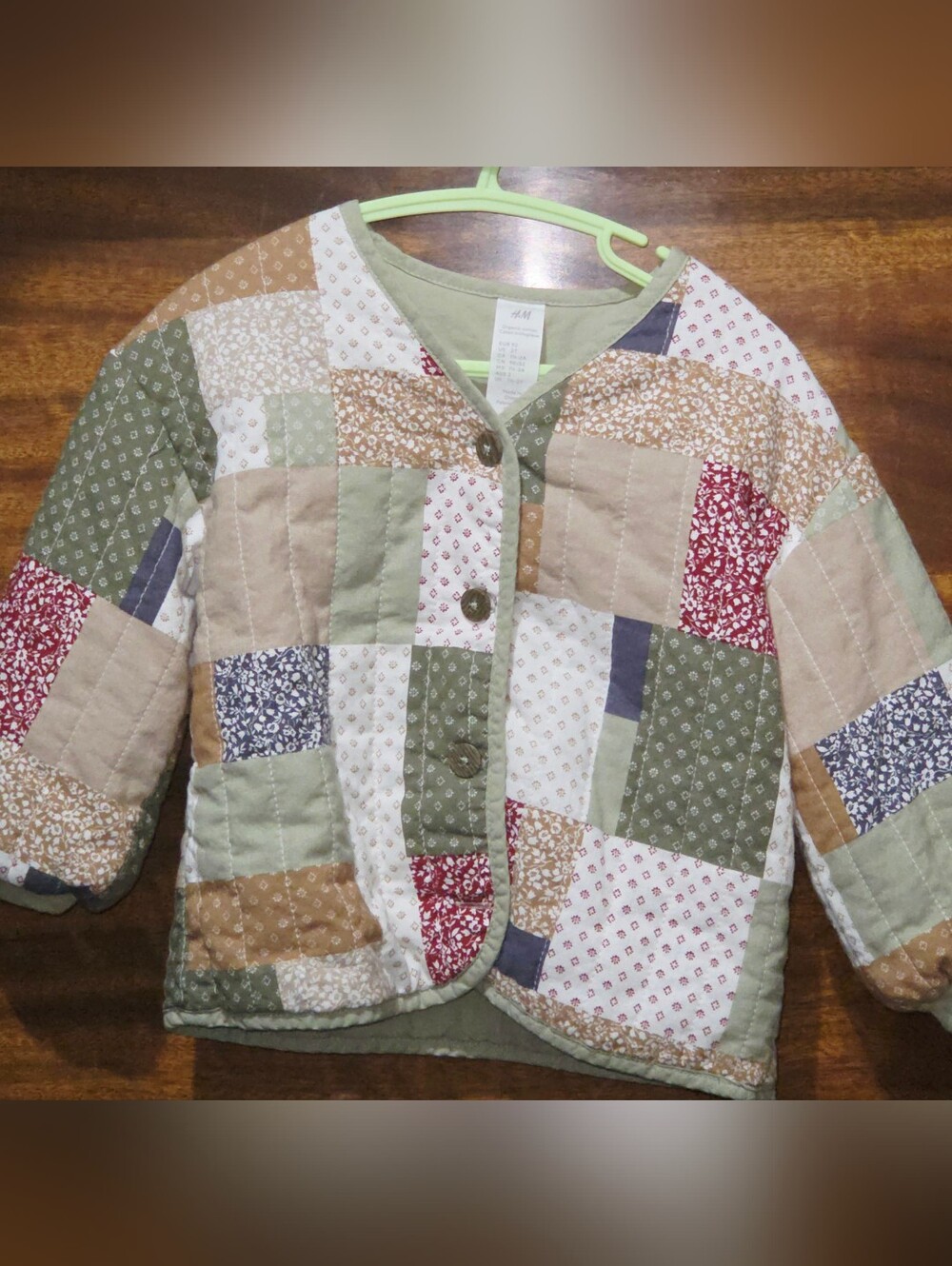 H&M Patchwork Quilted Jacket in Green, Tan, Red, Navy, Cream
